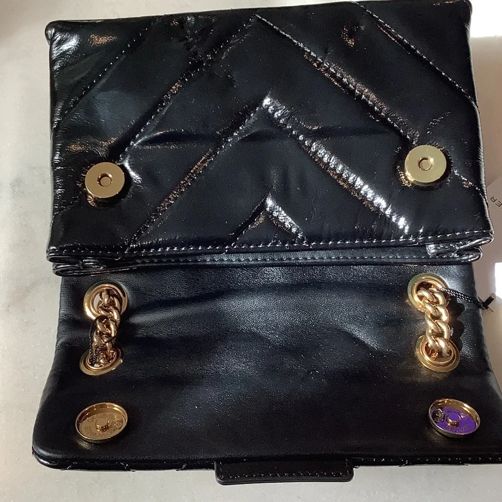 97. Kurt Geiger Black Patent Quilted Crossbody Bag with Gold Chain, Brand New - Picture 2 of 5